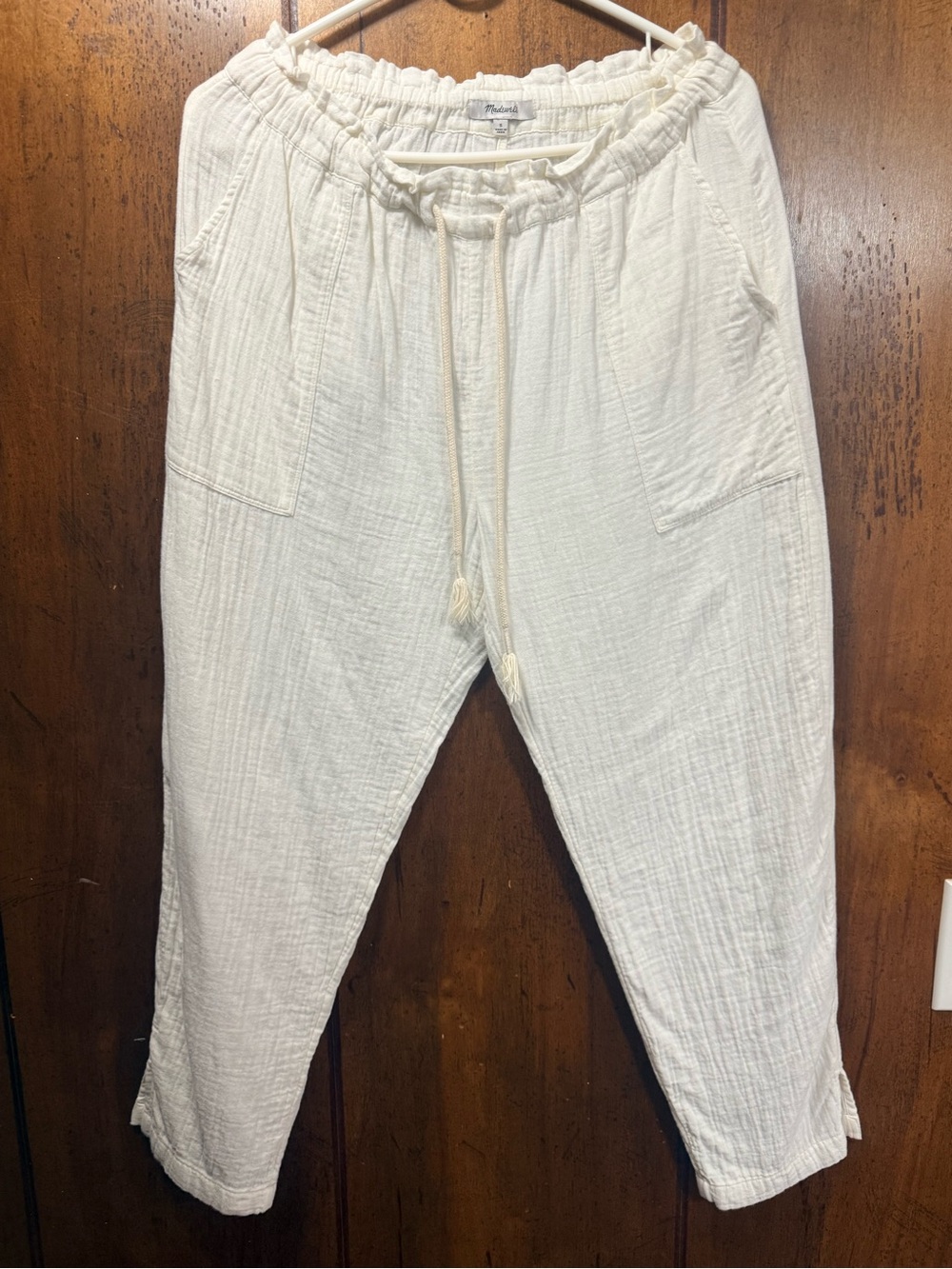 Madewell Off-White Drawstring Cropped Gauze Pants